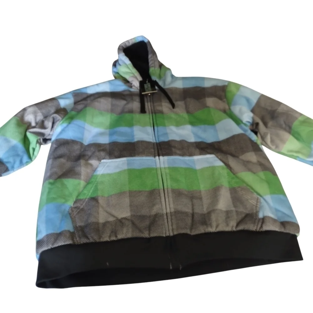Original Deluxe Mens Hooded Jacket Multicolor Plaid Faux Sherpa Lined Sz 2XL NWT